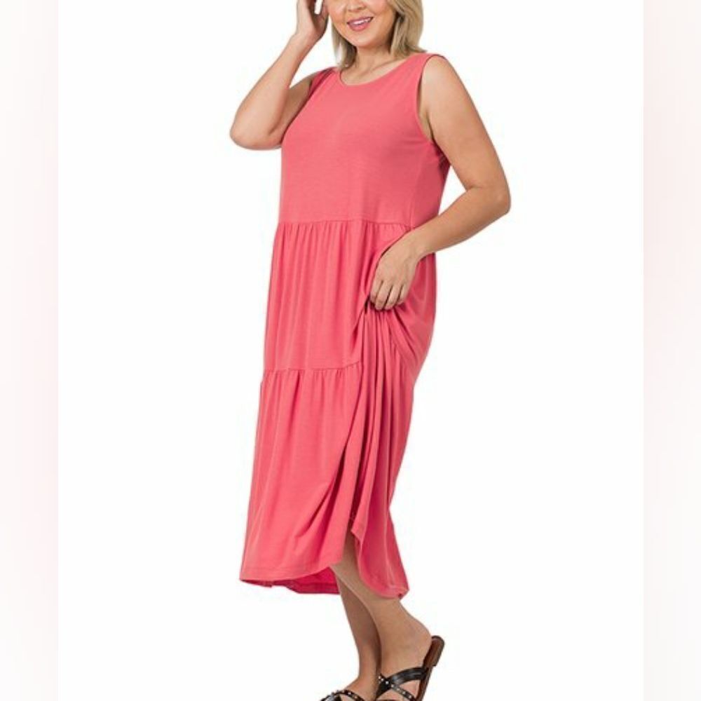 Zenana Desert SleevelessTiered Midi Dress sz XL